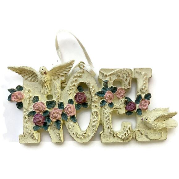 Christmas Tree Ornaments Set of 7 Ceramic Joy Noel and Doves - Picture 6 of 9